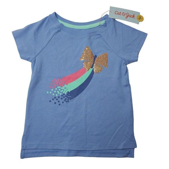 Toddler Girls Sequin Rainbow Butterfly Short Sleeve T-Shirt Cat & Jack Blue - Picture 1 of 1